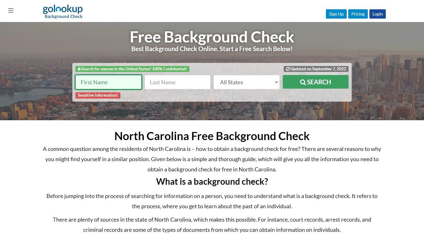 North Carolina Free Background Check - GoLookUp