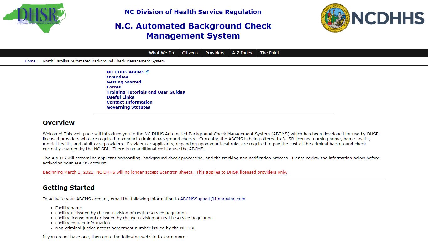 NC DHSR: North Carolina Automated Background Check Management System